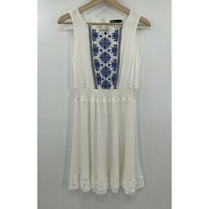 Ina Womens Sleeveless Open Back Boho Embroidered Ivory‎ White Dress Sz S Read
